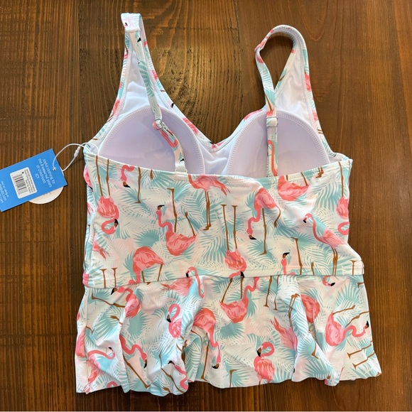 RuffleButts Women’s Peplum Tankini Top Size Medium in Vibrant Flamingo - Picture 2 of 5